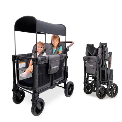 WonderFold W2 Luxe Pro Stroller Wagon - Collapsible Stroller Wagon with Aluminum Frame - Adjustable Canopy & Push Handle - XL All-Terrain Wheels - for Babies, Toddlers & Kids - 2 Seater - Gray