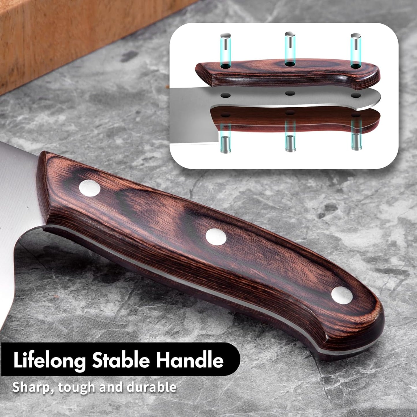 SHI BA ZI ZUO Chinese Meat Cleaver Knife - 6.7-Inch Stainless Steel Slicer with Wooden Handle