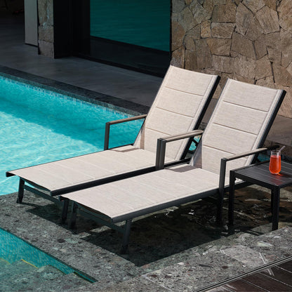 SEEHILL Outdoor Chaise Lounge Set of 2, Never-Rust Aluminum Patio Lounge Chairs with 3D Ultra-Thick Textilene, 6-Position Adjustable Backrest Pool Loungers for Sunbathing, Poolside, Beach, Lawn