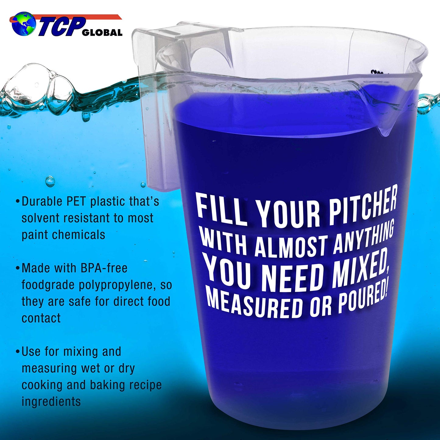 TCP Global 5 Liter (5000ml) Gallon Plastic Graduated Measuring and Mixing Pitcher (Pack of 3) - Holds 5 Quarts 1.25 Gallons- Pouring Cup, Measure & Mix Paint, Resin, Epoxy, Kitchen Cooking Baking