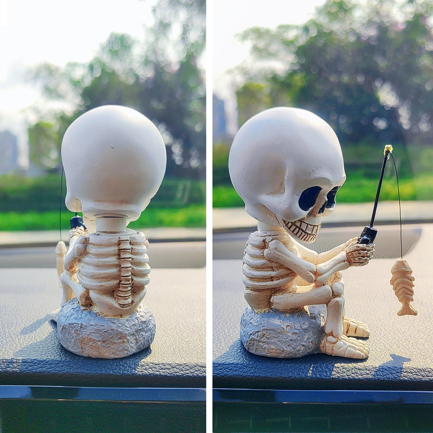 Starupway Funny Fishing Ornament Dashboard Decorations, Cute Car Accessories Interior Dashboard Decor, Swinging Fish Car Dash Decoration (Skeleton)