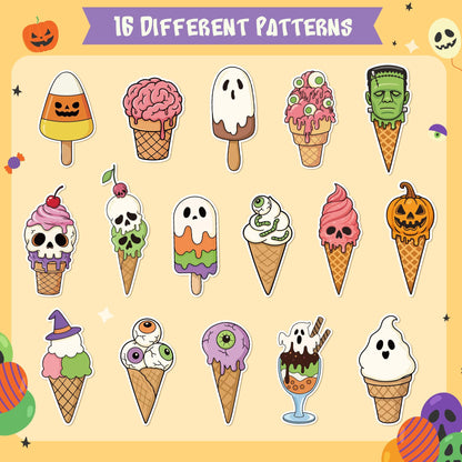 5wsech Spooky Ice Cream Roll Stickers for Kids- 1000Pcs Hawaii Fantasy Skull Vinyl Decals, Cute Halloween in Summer Ghost Decorative Stickers for Students Rewards Party Birthday Gifts Laptop Guitar