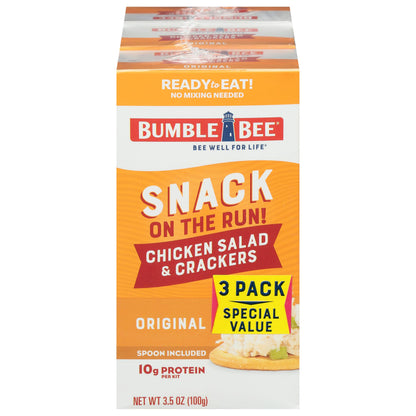 Bumble Bee Snack on the Run Chicken Salad with Crackers Kit, Ready to Eat, Spoon Included - Shelf Stable & Convenient Protein Snack, 3.5 Ounce (Pack of 3)
