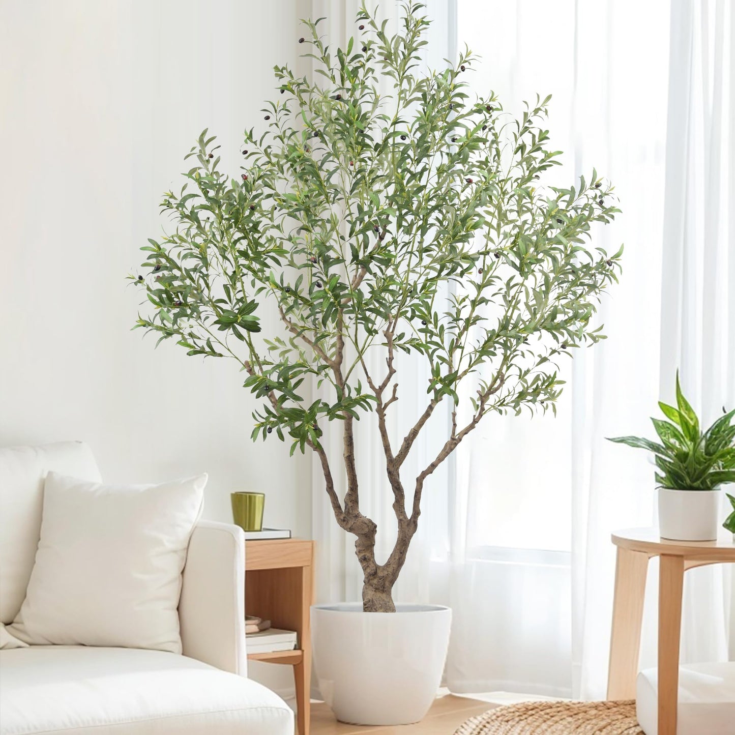 Faux Olive Tree 8.2ft(98in) Tall with Large Realistic Trunks and Big Olive Fruits, Fake Floor Potted Artificial Plants for Home Office Garden Indoor Decor (8.2feet)