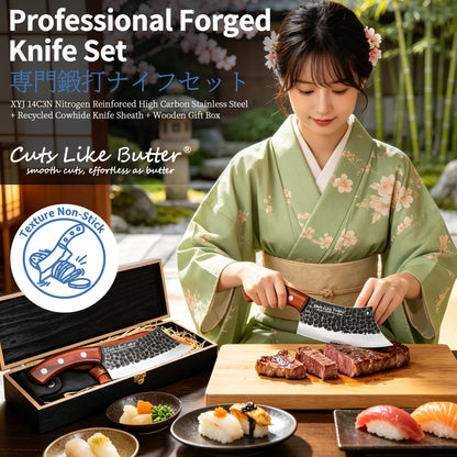 Cuts Like Butter 6.2 Inch Meat Cleaver Butcher Knife with Leather Sheath, Wooden Gift Box, Full Tang High Carbon Steel Japanese Chef Knife for Kitchen Outdoor, Gifts for Women Men Christmas Birthday