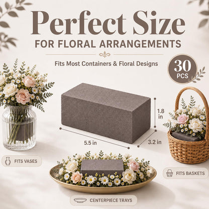 30 Pack Floral Foam Blocks for Fresh and Artificial Flowers – Grey Wet Foam for Flower Arrangements, Florist Foam for Centerpieces, Bouquets, Crafts, DIY Cutting (Grey)