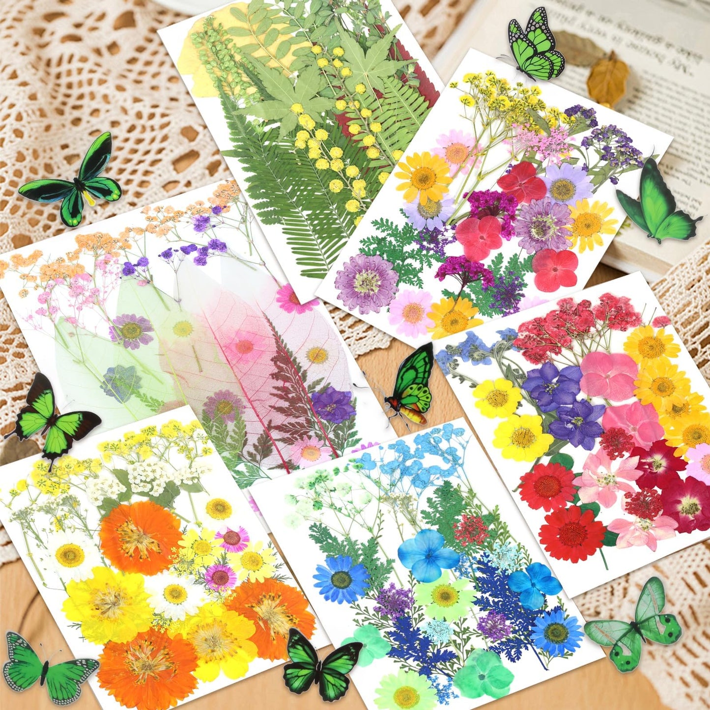 210 Pcs Dried Pressed Flowers for Resin, Dried Pressed Flowers for Crafts, Bulk Natural Dried Flowers Kit with DlY Butterfly Stickers&Tweezers for Resin Molds, Candles, Soap,Jewelry Making, Art Crafts