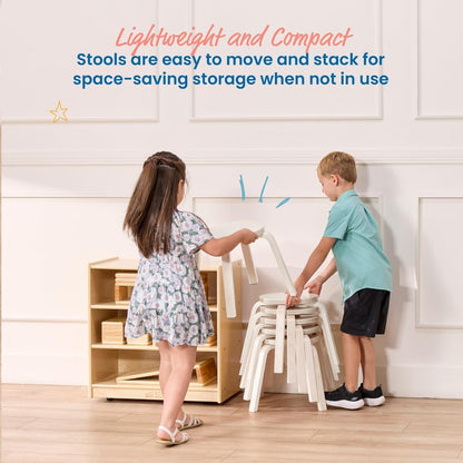 ECR4Kids Bentwood Stackable Stools, 12in Seat Height, Classroom Furniture, White Wash, 6-Piece