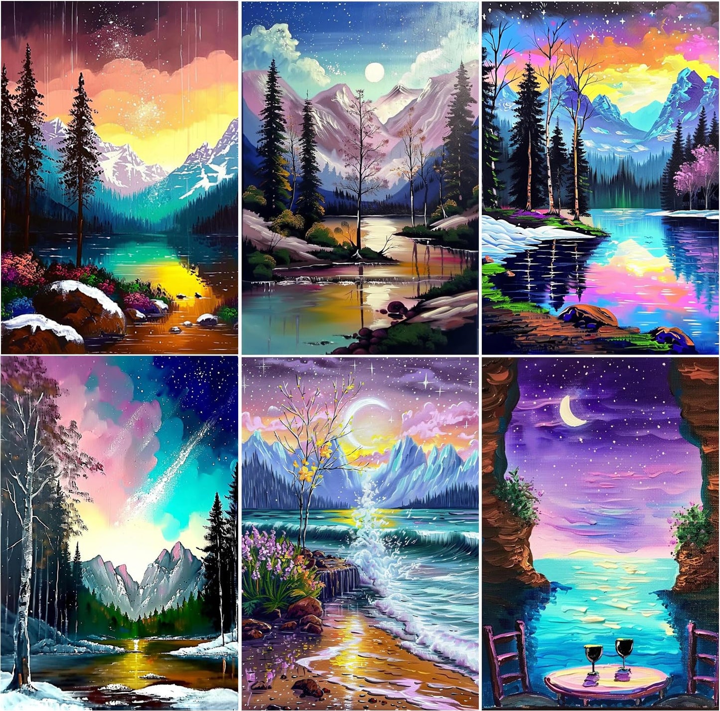EWJRNSF 5D Diamond Painting Kits for Adults Beginners, Diamond Arts Kits Diamond Art Sets,Gem Painting Arts & Crafts Home Wall Decoration 11.8x15.7 Inches 6 Pack Landscape