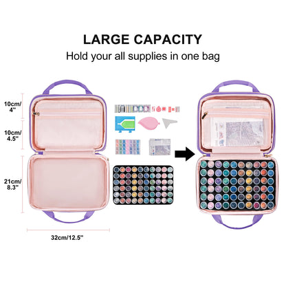 Leudes Diamond Painting Storage Containers, 60 Slots Bead Storage Box for Diamond Art Kits Accessories Organizer Case (Only Bottles and Bag) (Purple-1(60 Jars))