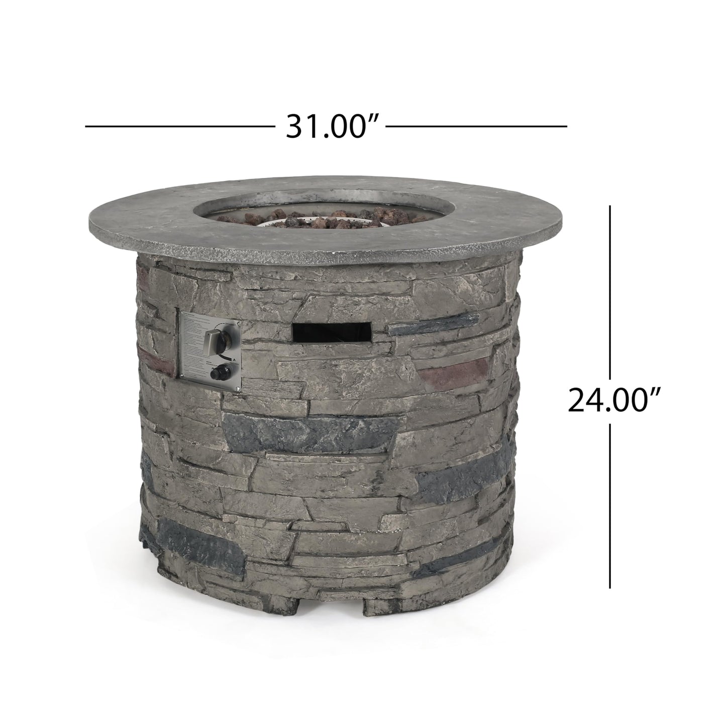 YOPTO Outdoor 32" Round Propane Fire Pit Table,40,000 BTU,MgO Stone Finish with Lightweight Concrete and Natural Stone Finish,Patio Heater for Garden Backyard Deck,Rain Cover,Stone Gray