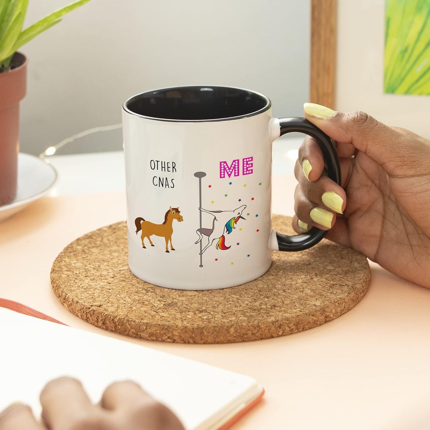 YouNique Designs CNA Mug - 11 Ounces, White Unicorn Mug, Certified Nursing Assistant Gifts for Women (Black Handle)