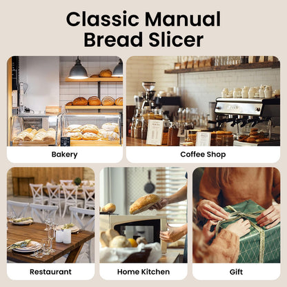 Manual Bread Slicer for Homemade Bread, Bread Cutter for Adjustable and Even Slices, Classic Hand Crank Sourdough Slicer with Scale Line & Powerful Suction Cup, Sharp Stainless Steel Blade (Cream)
