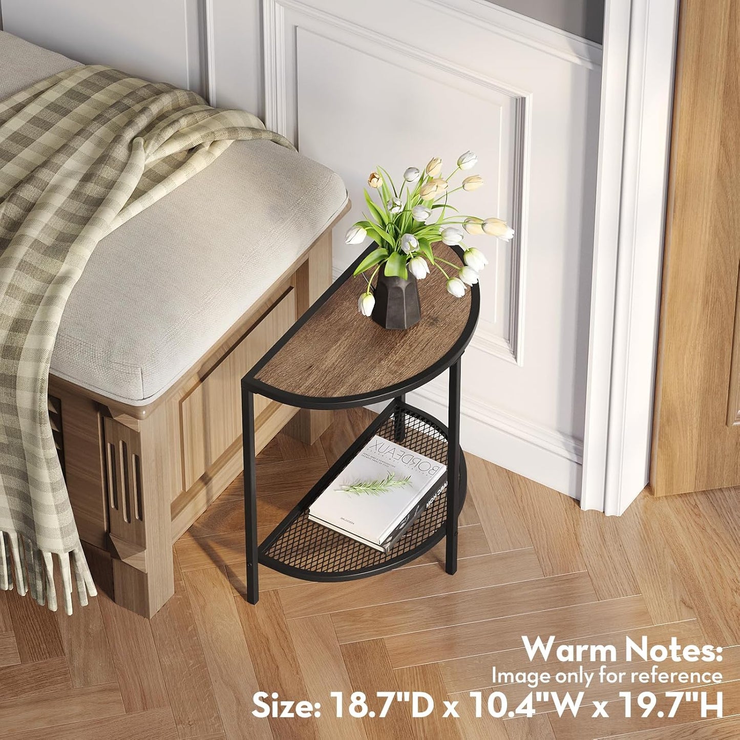 19.7'' 18.7"*10.4" 2 SAYGOER Small Side Table Half Moon Side Tables for Living Room Unique Modern Half Round Bed