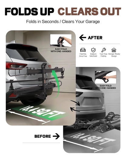 Young Electric E-Bike Rack with Ramp, Hitch 2 Bike Rack, 200 lbs Capacity Electric Bike Carrier, Foldable Platform Mount for Cars, Trucks, SUVs, Minivans, Up to 5-Inch Fat Tire for 2'' Receiver
