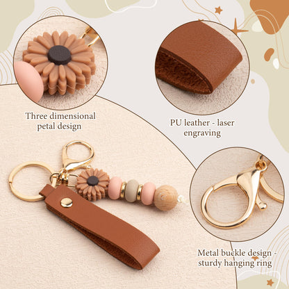 Starry 24PCS Daisy PU Leather Beadable Keychain Blanks Bulk Laser Engraving Blanks Keychain Kit for Flower Bag Purse Key Rings DIY