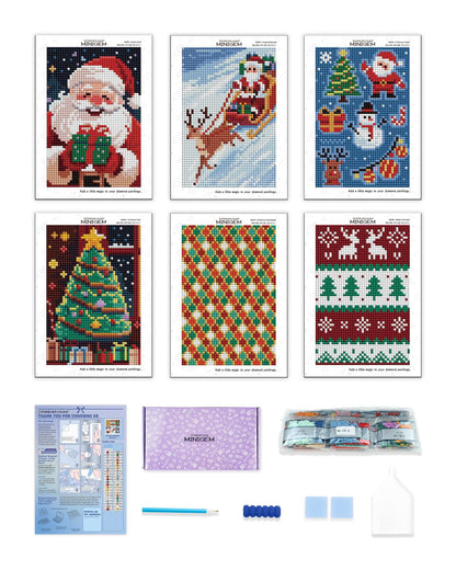 forever young Minigem Christmas Diamond Art Kits for Adults, 6 Pcs Christmas Canvas Resin Square Drill Diamond Painting for Beginners, 2-Hour Small Diamond Painting Kits for Adults (5x7 Inch)