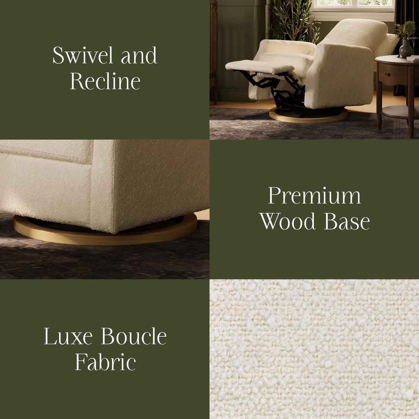 Namesake Crewe Glider Recliner Nursery Chair - GREENGUARD Gold & Certi-PUR US Certified Rocker Recliner - Glider Rocking Chair for Nursery & Living Room - Manual, 360° Swivel, Ivory