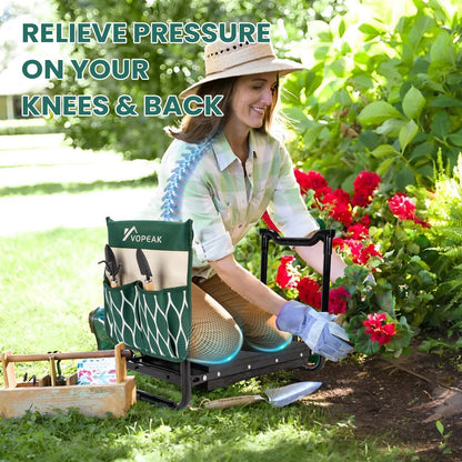 VOPEAK Garden Kneeler and Seat Heavy Duty, Foldable Garden Stool with Upgraded Widened Thick Kneeling Pad, Stable Garden Kneeler with 2 Large Tool Bags, Gardening Gifts for Women, Men, Seniors, Green
