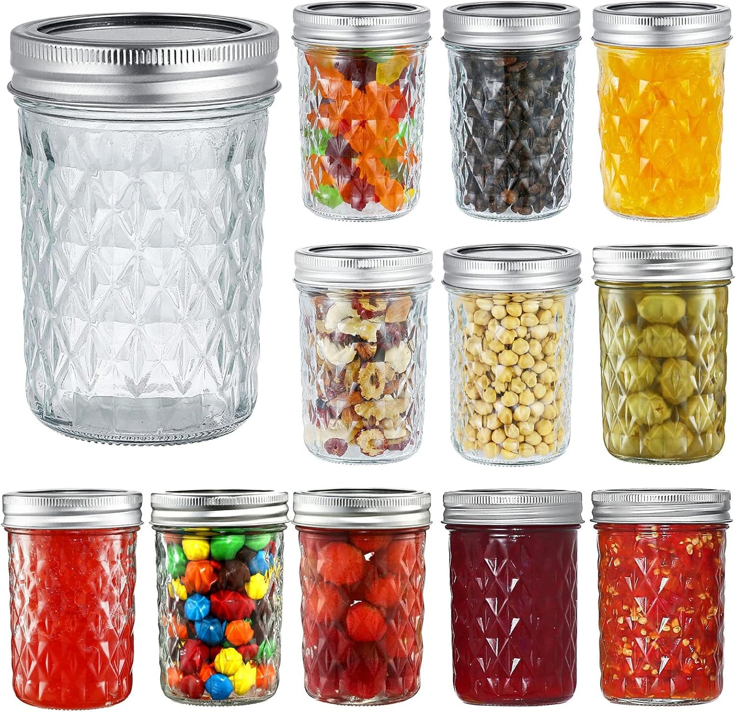 12 Pack 8 oz YEBODA Mason Jars with Airtight Lids and Bands Glass Canning Jars Ideal for Preserving, Jam, Honey, Jelly