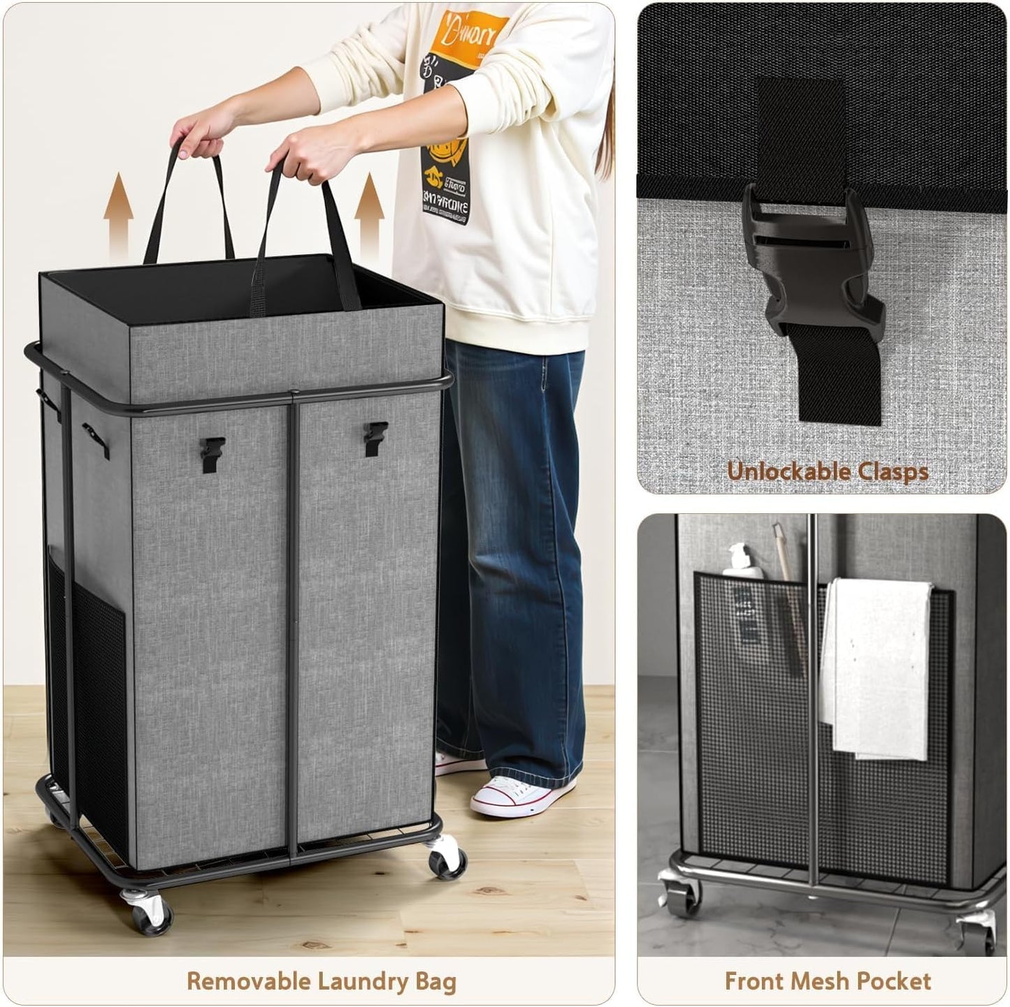 ZATOCL 40 Gal Large Laundry Hamper with Lid, Rolling Laundry Basket with Wheels, Oxford Fabric Dirty Clothes Hampers