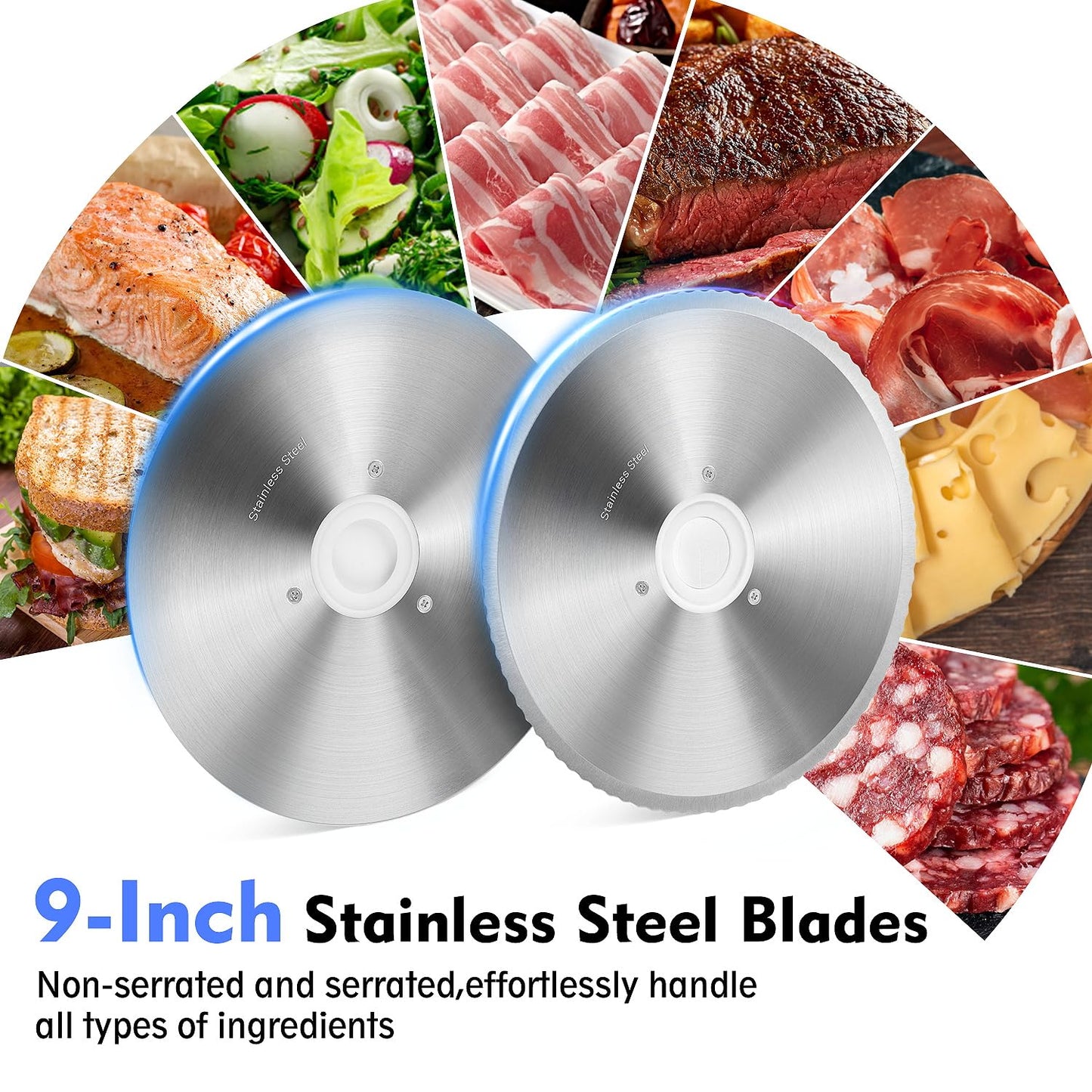 CUSIMAX Meat Slicer,9"Electric Food Slicer with 2 Stainless Steel Blades,1-20mm Adjustable Thickness for Home Use,Removable Food Carriage for Easy Cleaning