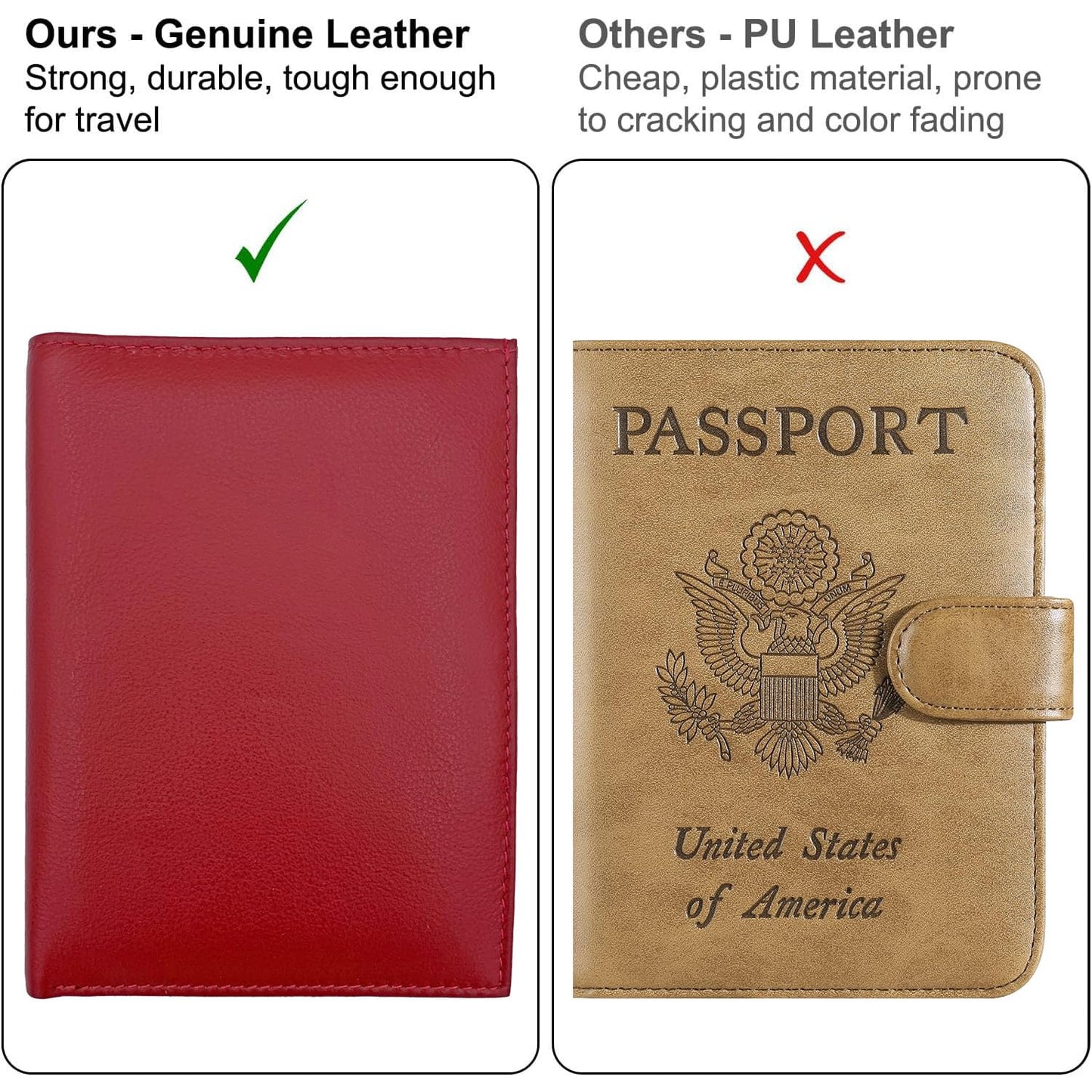 Red RFID Genuine Leather Passport Wallet