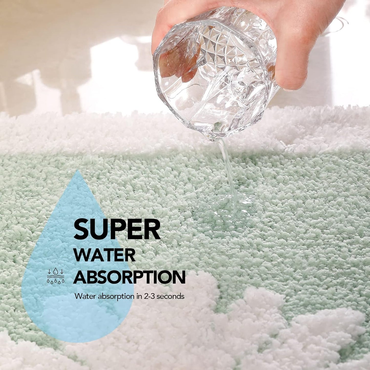 Green Bathroom Rug, Ultra Soft Microfiber Shaggy Mats, 17''x 25'', Extra Absorbent Non-Slip Bathroom Carpet