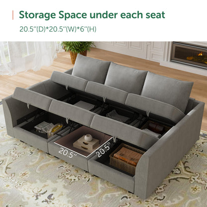 HONBAY Modular Sectional Sleeper Sofa Reversible Modular Couch with Storage Seats Modular Sleeper Sectional Sofa with Storage Ottoman, Grey