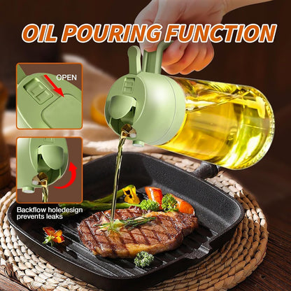 Premium 2-in-1 Oil Sprayer & Dispenser Bottle for Kitchen, 600ml Glass Olive Oil Mister (Green)
