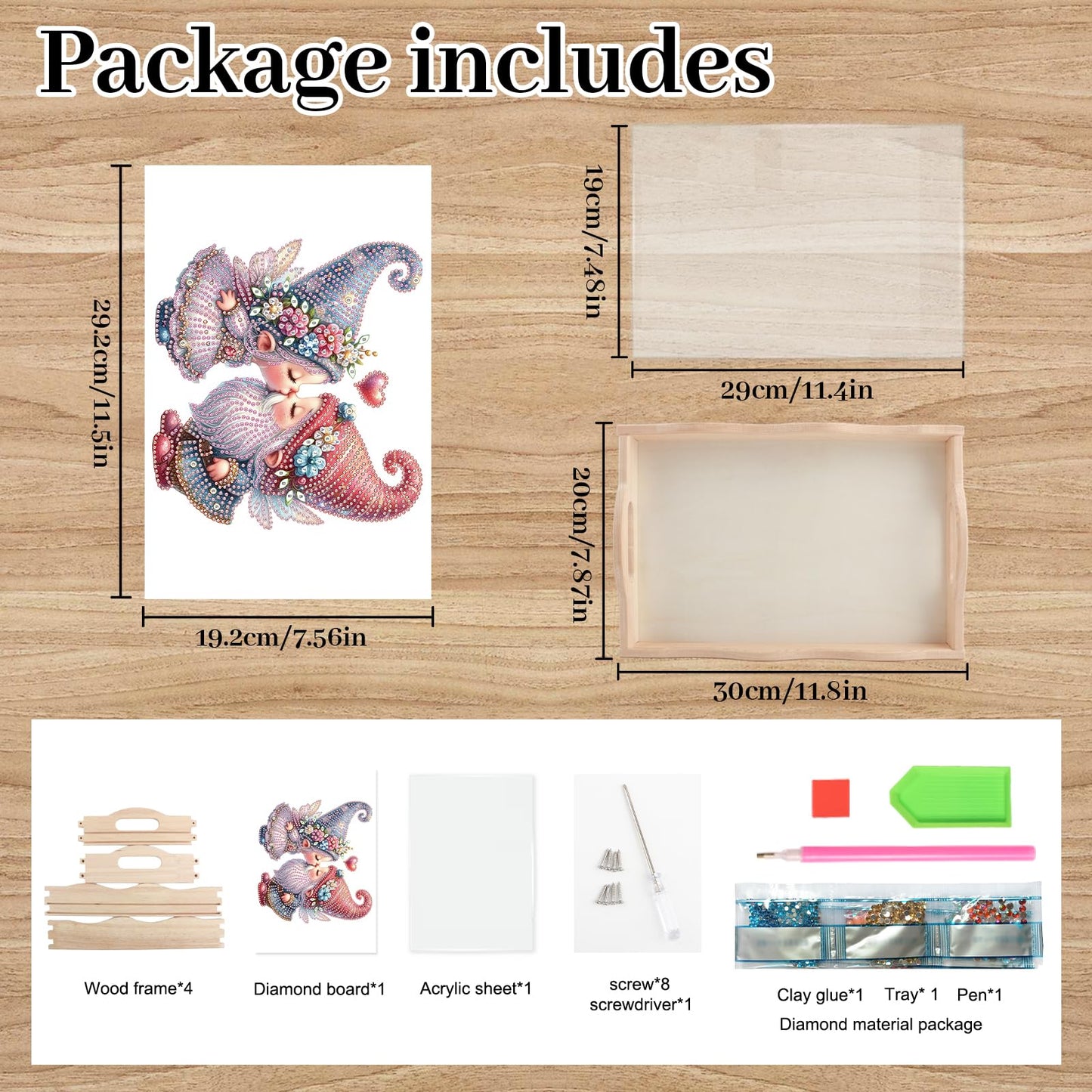 DIY Diamond Art Tray with Handle Diamond Art Painting Plate Creative Design Handmade Wooden Tray Mosaic Making Kits by Number Kits Diamond Art for Coffee Living Room Home Organizer (Nice Kiss)