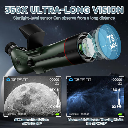 Smart Telescope, Professional Refractor Auto-focus Portable Digital Electronic Telescopes with 4K Astrophotography Camera, Internal And Externat Dual Screens Spotter for Adults and Beginners Astronomy