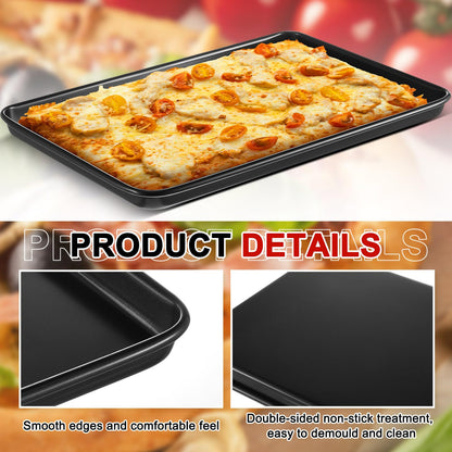 RimCereal 2 Pcs 17 Inch Grandma Style Pizza Pan Hard Rectangular Black Non Stick Sicilian Style Carbon Steel Pizza Pan Dish Pre Seasoned Bakeware Kitchenware