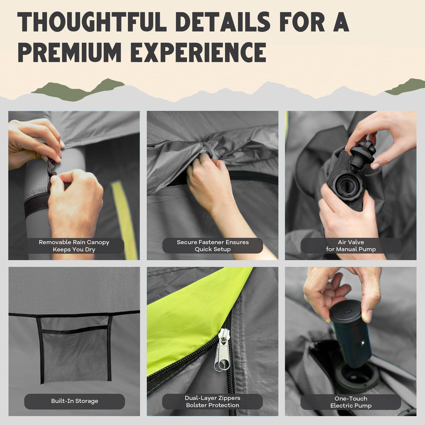 Oaktiv Inflatable Tents for Camping - CloudCamp Glamping Tent for 6 People Waterproof Oxford Fabric(210D), Quick Setup Air Tent with Manual & Battery Pump, UV Protection, 4-Season Inflatable Tent