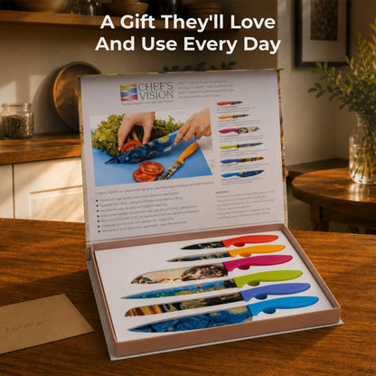 CHEF'S VISION Masterpiece Knife Set - 6-Piece Stainless Steel Cutting Knives Set for Kitchen - Stunning Artistic Designs, Great Gift for Women or Men - Unique Kitchen Knife Set Gift for Art Lovers