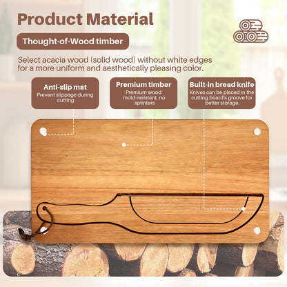 Yonent Wooden Bread Cutting Board with Bow Bread Slicer Set, Includes 2 Stainless Steel Blades and Removable Knife for Slicing Homemade Sourdough, Baguettes and Artisan Bread