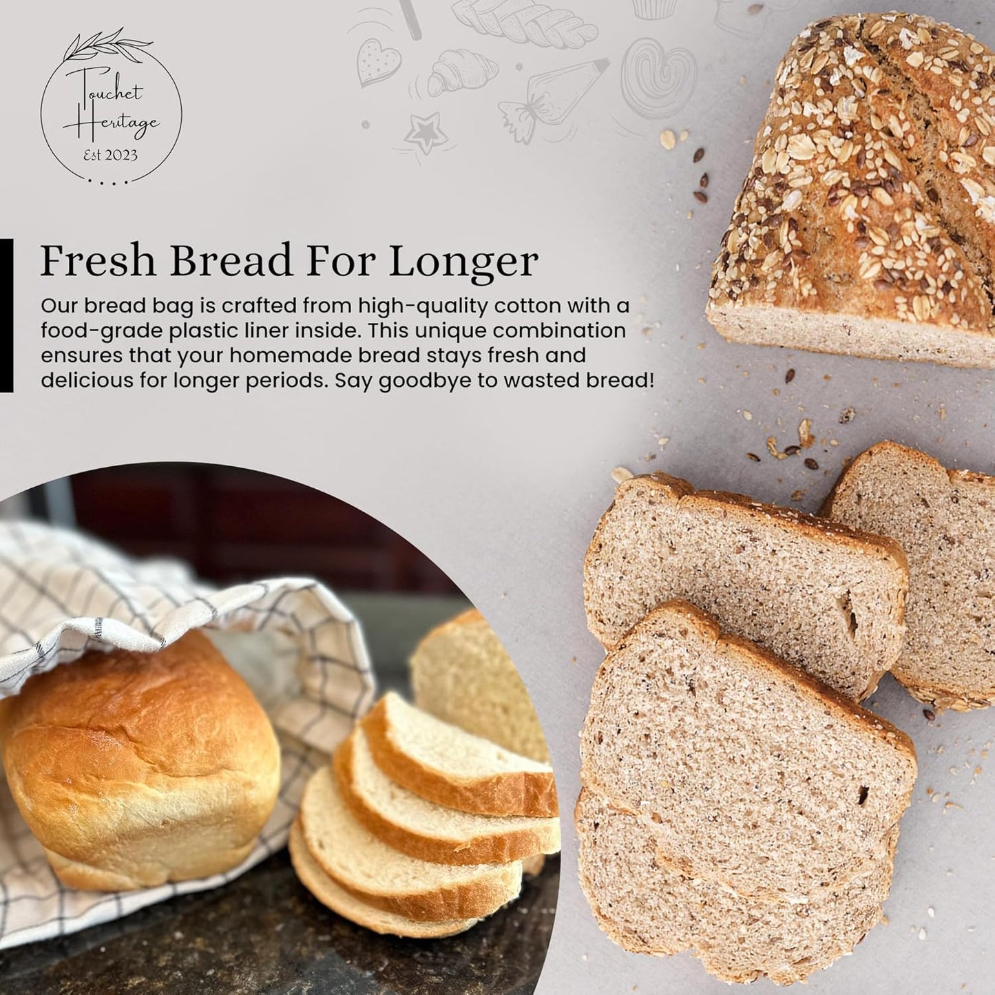 Set Reusable Linen Bread Bags with Bowl Cover - Homemade Bread Storage & Proofing Cover