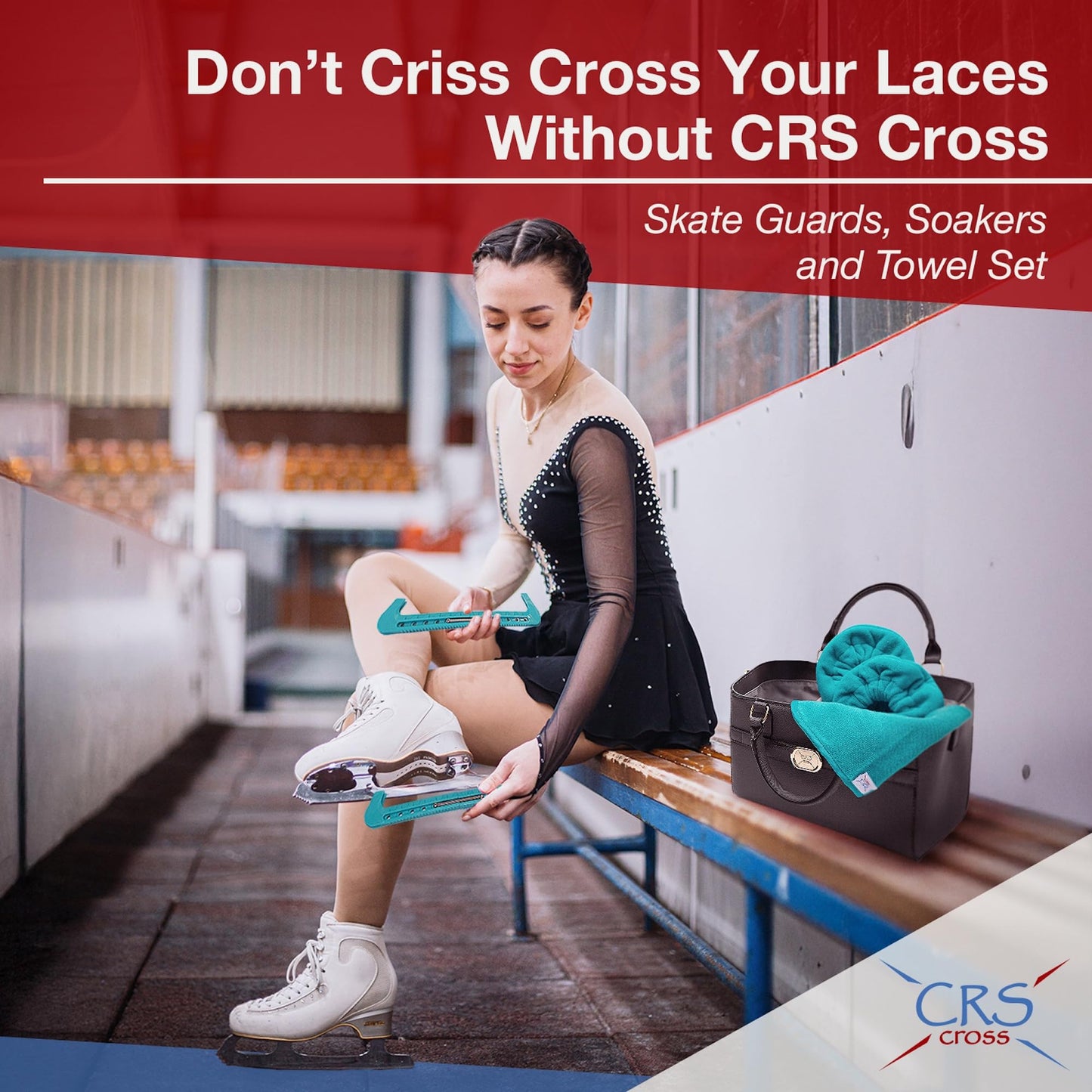 CRS Cross Ice Skate Guards, Soakers and Towel Gift Set. Essential Ice Skating Hard Guard and Soft Skate Blade Cover Accessories for Figure Skating or Hockey (Triple Teal, Large)