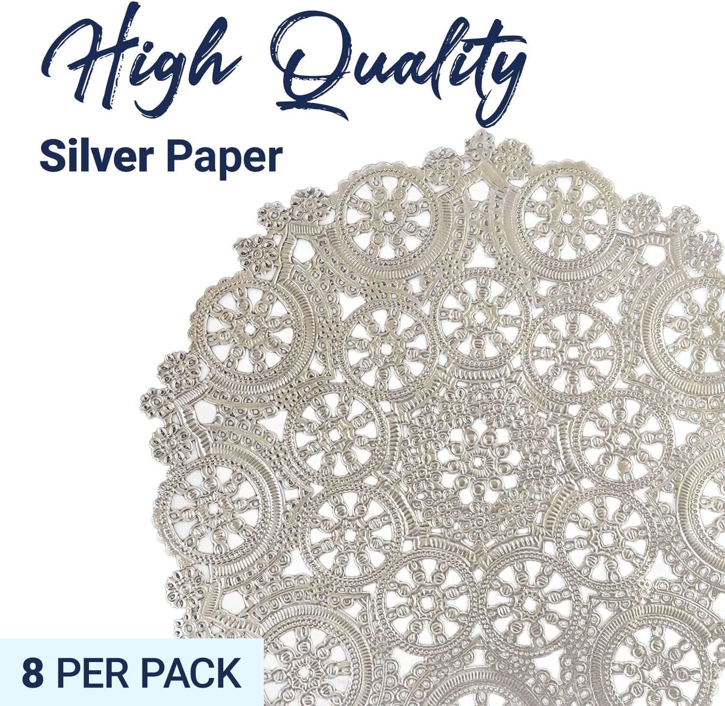 Royal Lace Medallion Lace Round Paper Doilies, 10-Inch, Silver, Pack of 8