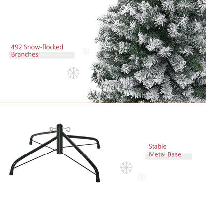 HOMOM 6ft Flocked Christmas Tree, Pencil Artificial Xmas Tree with Faux Snow, Dense Branches, Foldable Metal Base for Indoor Holiday Decor