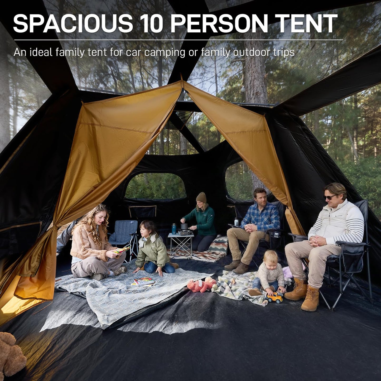 EVER ADVANCED 10 Person Blackout Camping Tent, Easy Setup Instant Cabin Tent for Family, Water-Resistant & Weather-Resistant Light-Blocking Tent with Rainfly for Outdoor Travel, 14' x 10' x 78"