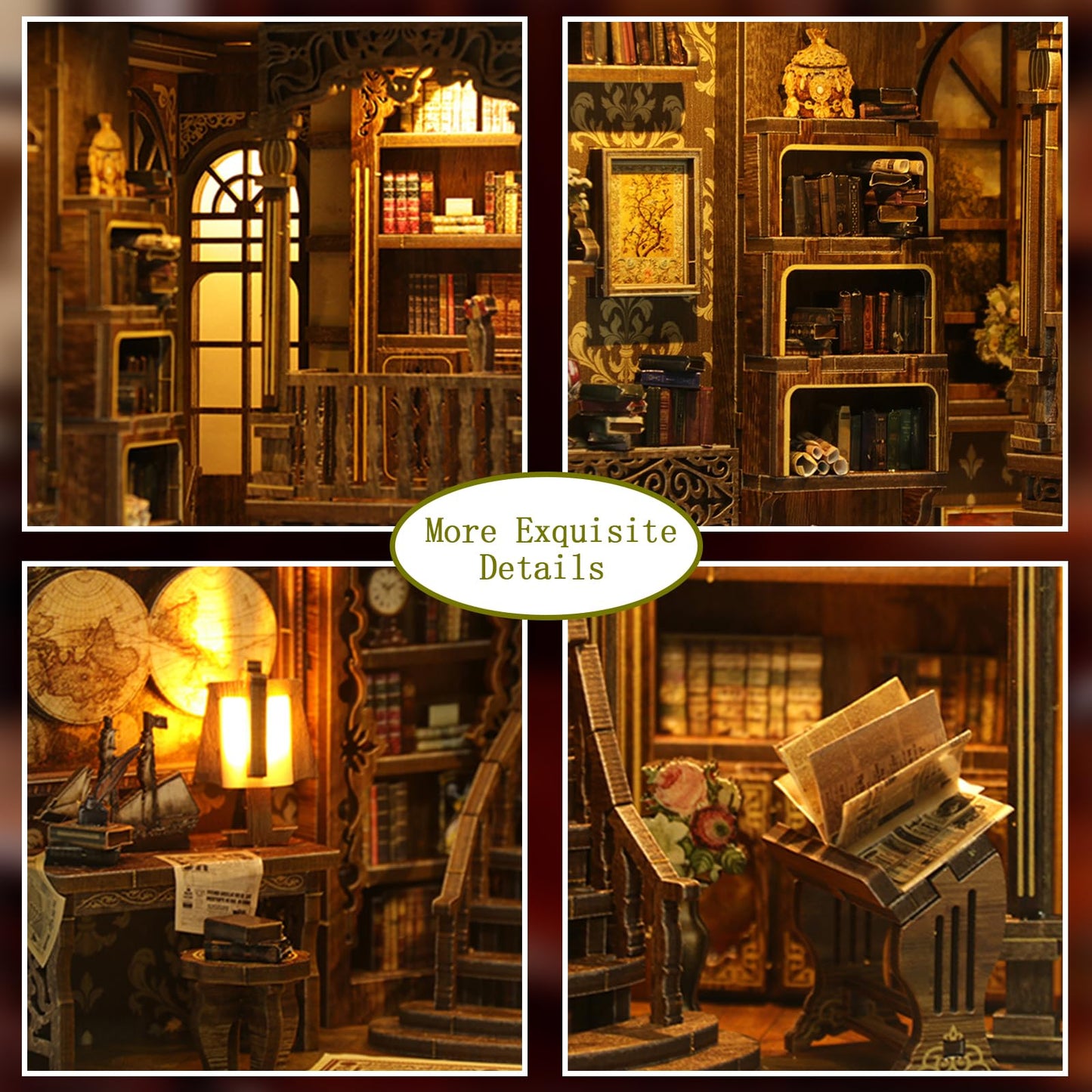 Book Nook Kit - DIY Miniature House Kit for Adults and Teens, 3D Wooden Puzzle Book Nook Craft Bookshelf Decor, Gifts for Birthday Father's Day, Ancient Books Collection Room