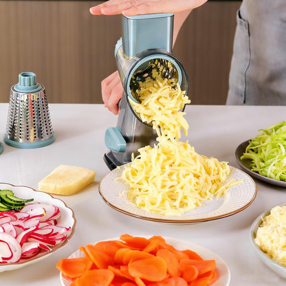 KalraMay Cheese Grater,Rotary Cheese Grater with Handle, Multifunctional Rotary Cheese Shredder Effortlessly Grates Cheese, Vegetables, and Fruits (Blue)