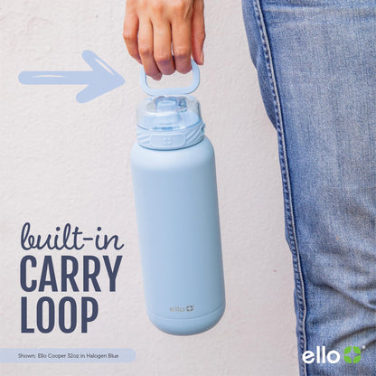 Ello Cooper 22oz Stainless Steel Water Bottle with Straw and Carry Handle, Double Walled and Vacuum Insulated Metal, Leak Proof Locking Lid with Soft Silicone Spout, Reusable, BPA Free, Black