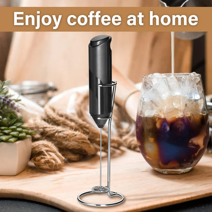 YSSOA Electric Milk Frother Handheld with Stainless Steel Stand, Battery Operated Whisk Mixer for Coffee, Frappe,