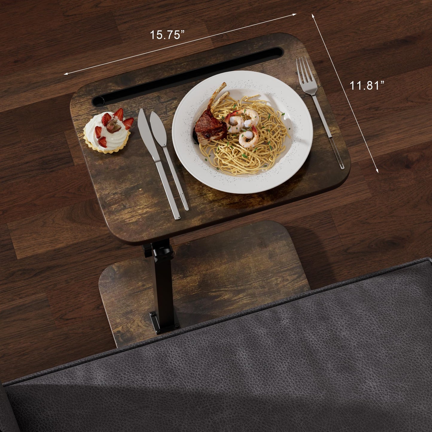 promitop TV Tray Side Table for Couch - 360° Swivel Adjustable Height Rotating Sofa Table C Table End Table Laptop Desk with Phone & Tablet Slot, Perfect for Eating Working Reading, Fits Small Spaces