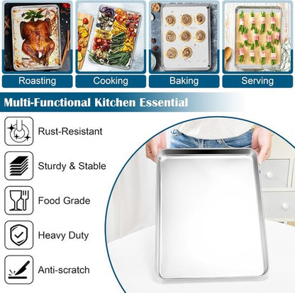 E-far Baking Sheet Set - Large Stainless Steel Cookie Sheets with Cooling Racks | Non-Toxic & Dishwasher Safe, 18 x 13 Inch