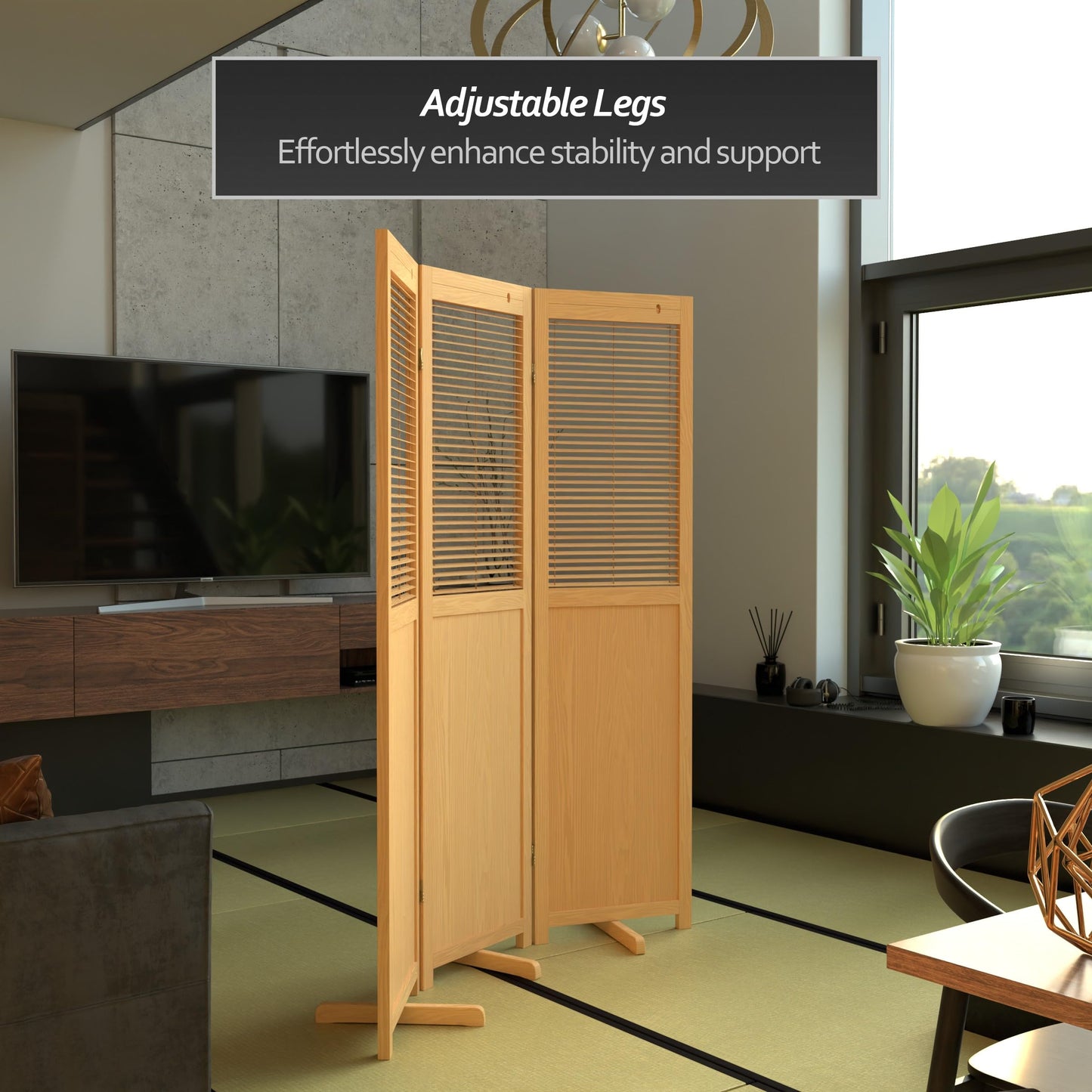 Red Lantern 6 ft. Tall Adjustable Shutter Room Divider Natural 3 Panel