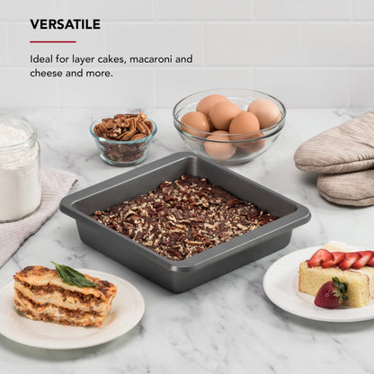 KitchenAid Nonstick Swiss Engineered Aluminized Steel Square Cake Pan, Dishwasher Safe, Contour Silver, 9 Inch