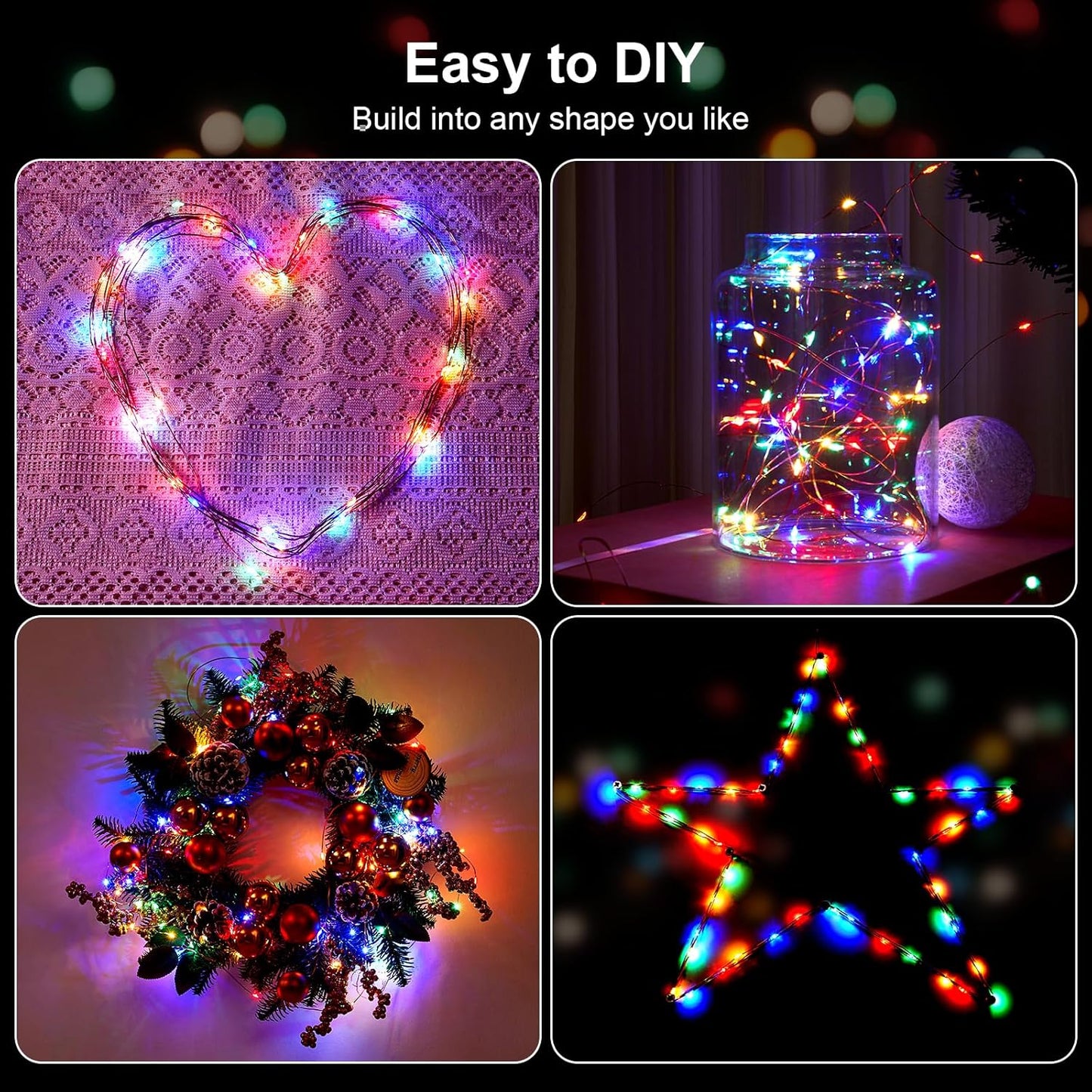1 Pack 16.4ft 50 Ariceleo Battery Operated String Lights with Timer, Multi Color with Synchronized Twinkle Mode, Fairy